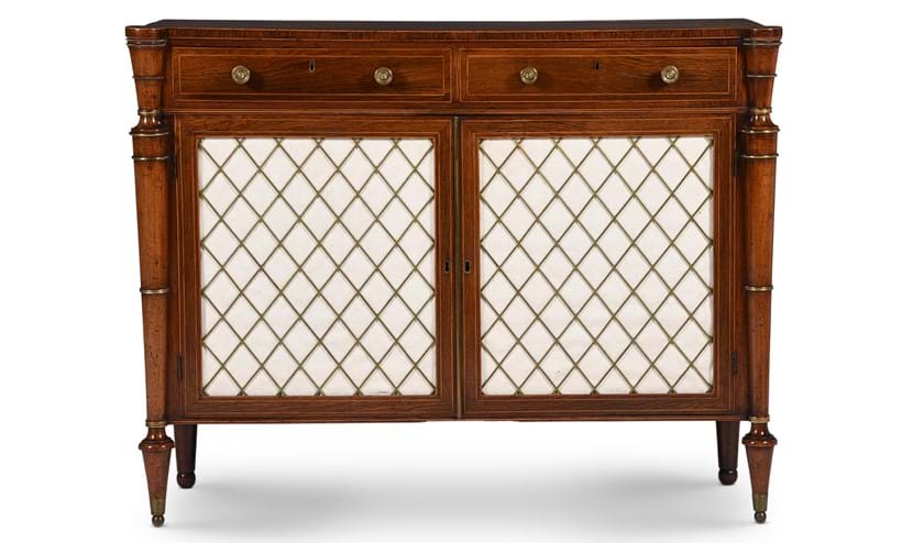 Inline Image - Lot 231: A George III rosewood and gilt metal side cabinet, in the manner of Henry Holland, circa 1800, almost certainly by Marsh & Tatham | Est. £8,000-12,000 (+ fees)