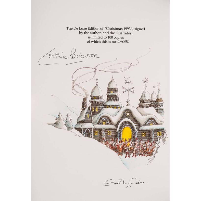 Inline Image - Lot 51: Le Cain (Errol).- Bricusse (Leslie) Christmas 1993 or Santa's Last Ride, number 3 of 10 special copies with an original watercolour drawing, 1987 | Est. £1,000-1,500 (+ fees)
