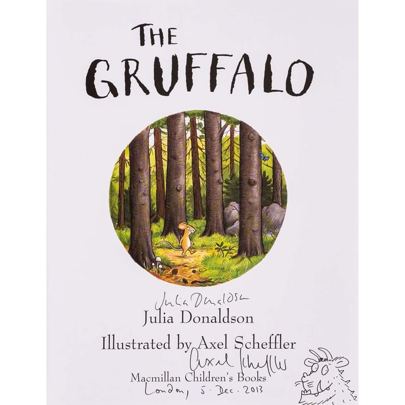 Inline Image - Lot 382: Donaldson (Julia) The Gruffalo, Gift Edition, signed by the author and artist with doodle, 2008; and a signed Gift Edition of The Gruffalo's Child (2) | Est. £400-600 (+ fees)