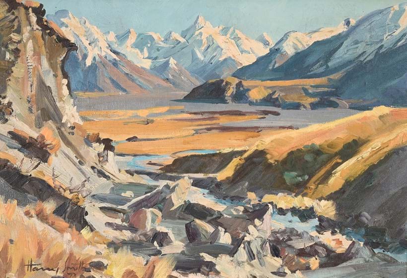 Inline Image - Lot 6: Harry Smith (20th century), 'Erewhon, Upper Rangitata', Oil on canvas, laid to board | Est. £300-500 (+ fees)