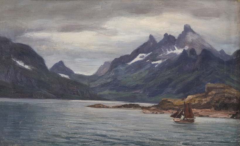 Inline Image - Lot 8: George Macco (German 1863-1933), 'Fjord, Possibly Lofoten', Oil on canvas | Est. £500-700 (+ fees)