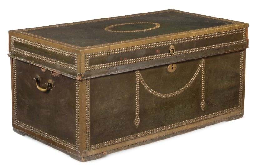 Inline Image - A Chinese Export Green Leather and Brass Mounted Trunk, 18th century | Est. £1,000-1,500 (+ fees)