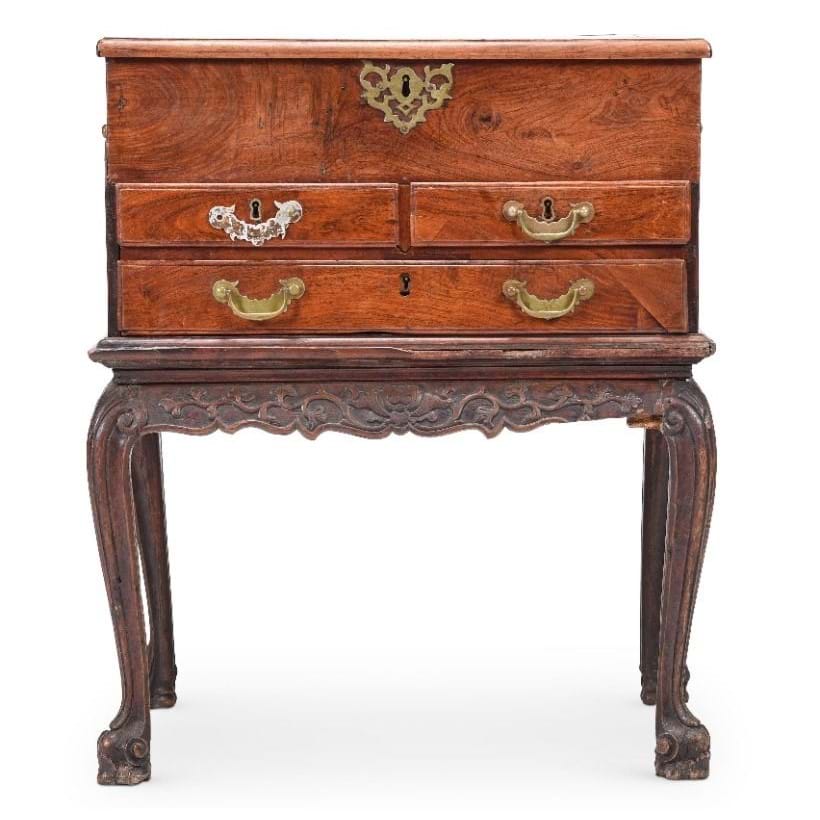 Inline Image - A Chinese Export Hardwood Box on Stand, possibly incorporating Huang Huali, 18th century | Est. £1,200-1,800 (+ fees)