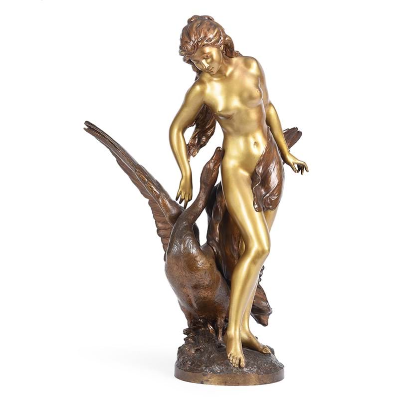 After Mathurin Moreau (French 1822-1912), a gilt and patinated bronze figure of 'Leda and the Swan', Late 19th/early 20th century
