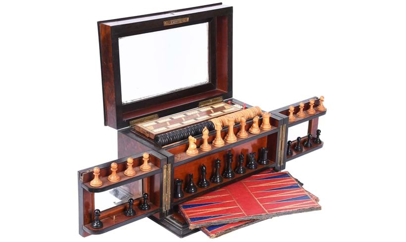 Inline Image - Lot 75: A Victorian coromandel and burr walnut games compendium, second half 19th century | Est. £300-500 (+ fees)