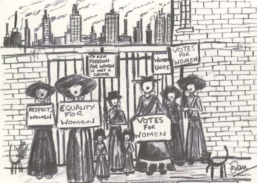 Inline Image - Lot 160: Dan McFall, 'The Suffragettes, 2022', Pencil on Paper | Sold for £750