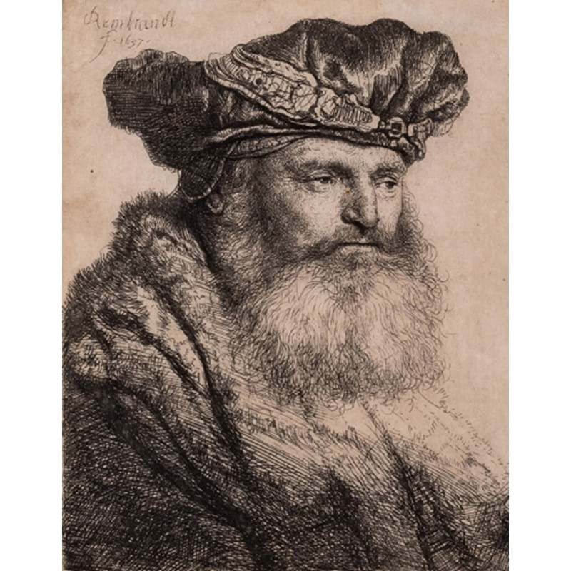 Rembrandt Van Rijn (Dutch 1606-1669), Bearded Man in a Velvet Cap with a Jewel Clasp