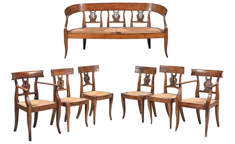 Inline Image - Lot 16: A North Italian walnut canapé, early 19th century | Est. £600-1,000 (+ fees)