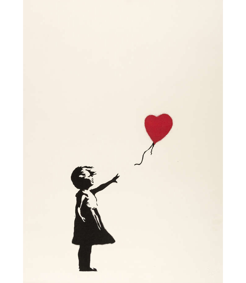 Inline Image - Banksy (b. 1974), 'Girl With Balloon', screenprint in red and black, 2004. One of several impressions of this iconic image sold in 2022, with this example realising £100,000 in July.