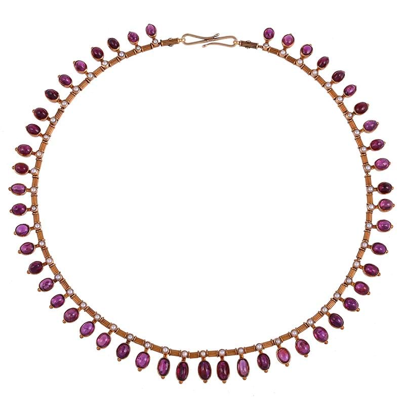 Carlo & Arthur Giuliano, a gold, ruby and seed pearl necklace, circa 1900 