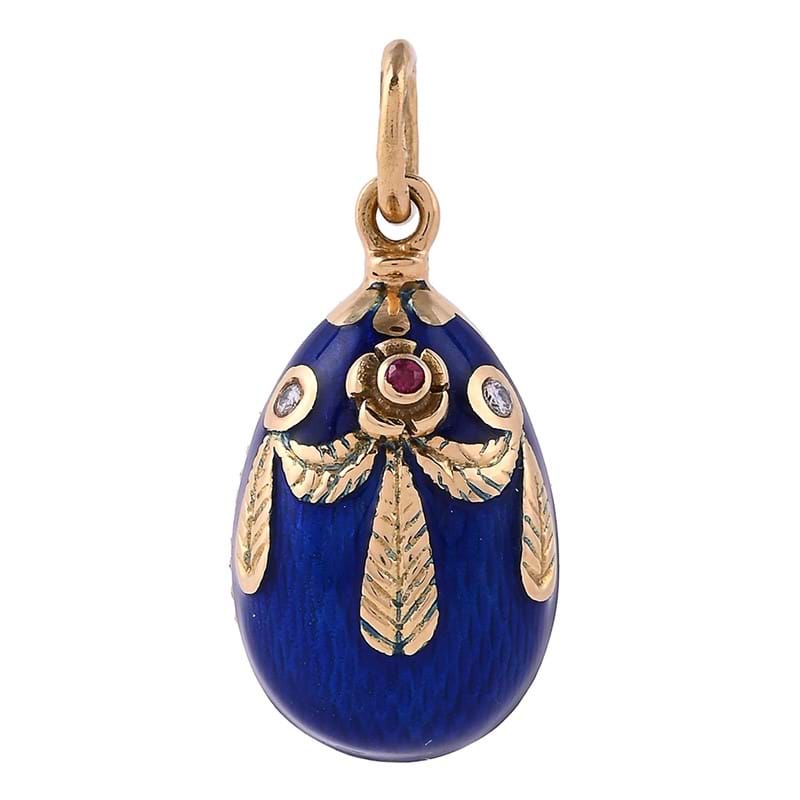 Victor Mayer for Faberge, an 18 carat gold, ruby and diamond egg pendant, London 1994 import mark