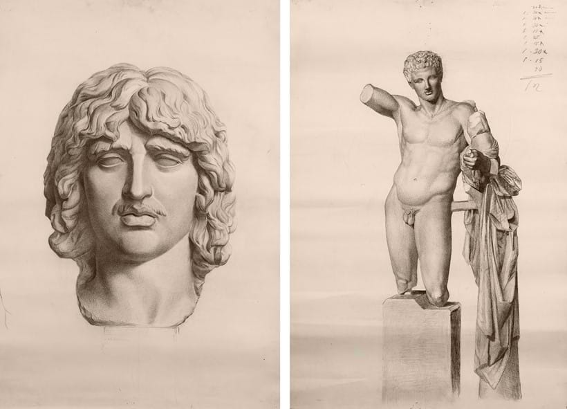 Inline Image - Lot 108: Herbert Arnould Olivier (British 1861-1952), 'Two studies of classical sculpture', after the antique, Pencil, unframed | Est. £500-800 (+ fees)