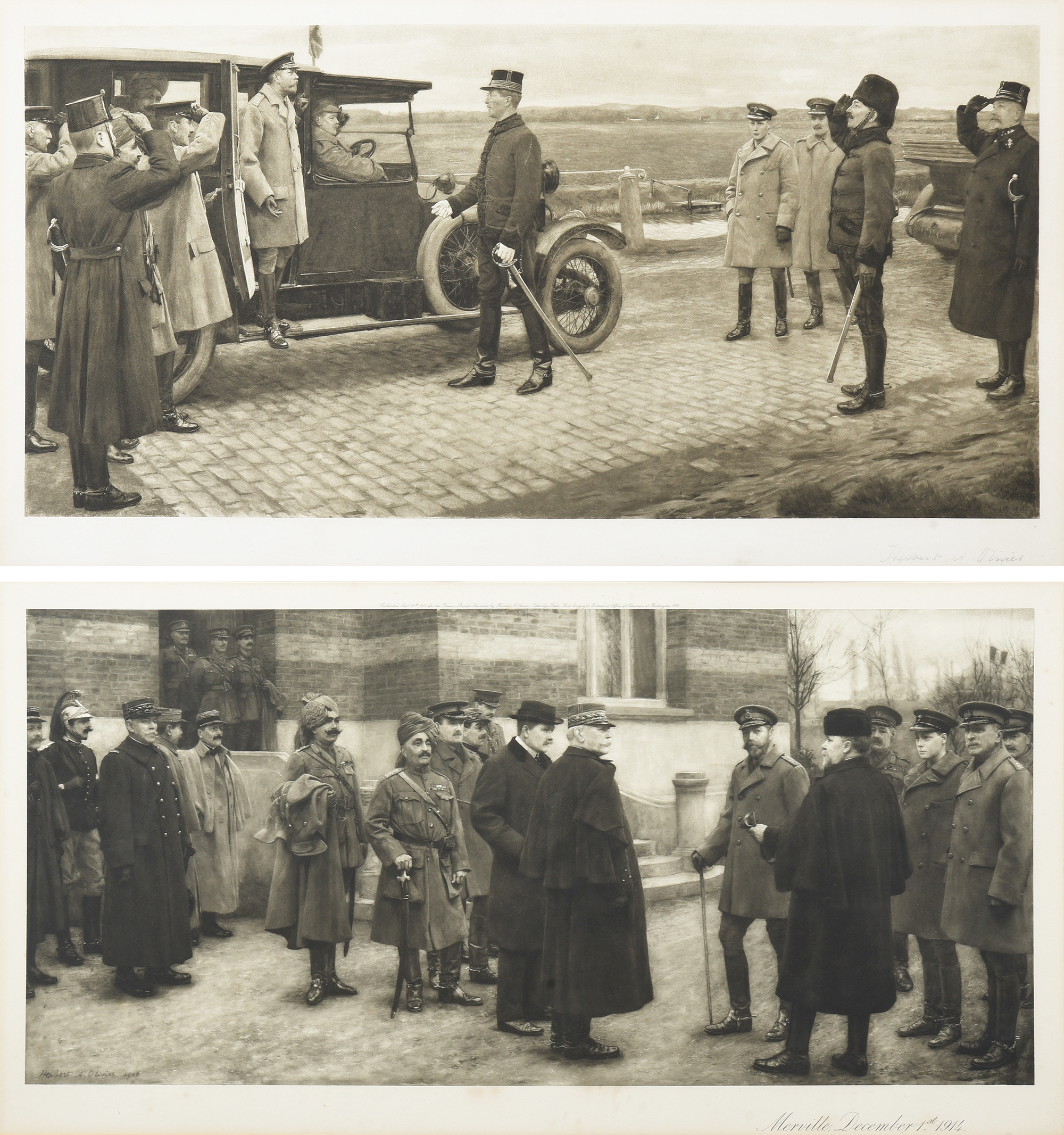 Inline Image - Lot 112: Herbert Arnould Olivier (British 1861-1952), 'George V at the frontier post near Dunkirk; and Merville, December 1st 1914', photogravure | Est. £200-300 (+ fees)