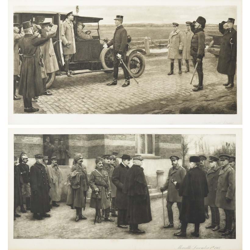 Inline Image - Lot 112: Herbert Arnould Olivier (British 1861-1952), 'George V at the frontier post near Dunkirk; and Merville, December 1st 1914', photogravure | Est. £200-300 (+ fees)