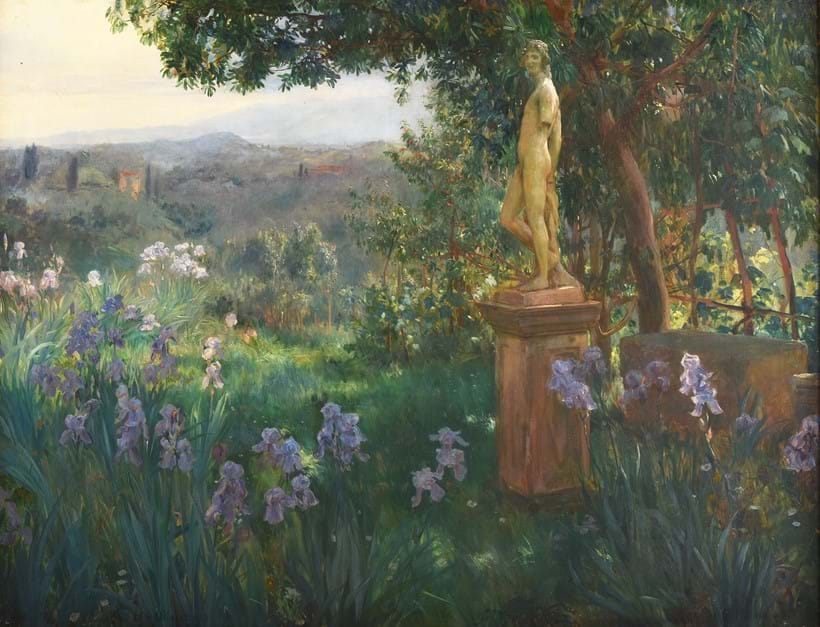 Inline Image - Lot 141: Herbert Arnould Olivier (British 1861-1952), 'In Frey Stark's Garden, Asolo', oil on canvas | Est. £8,000-12,000 (+ fees)