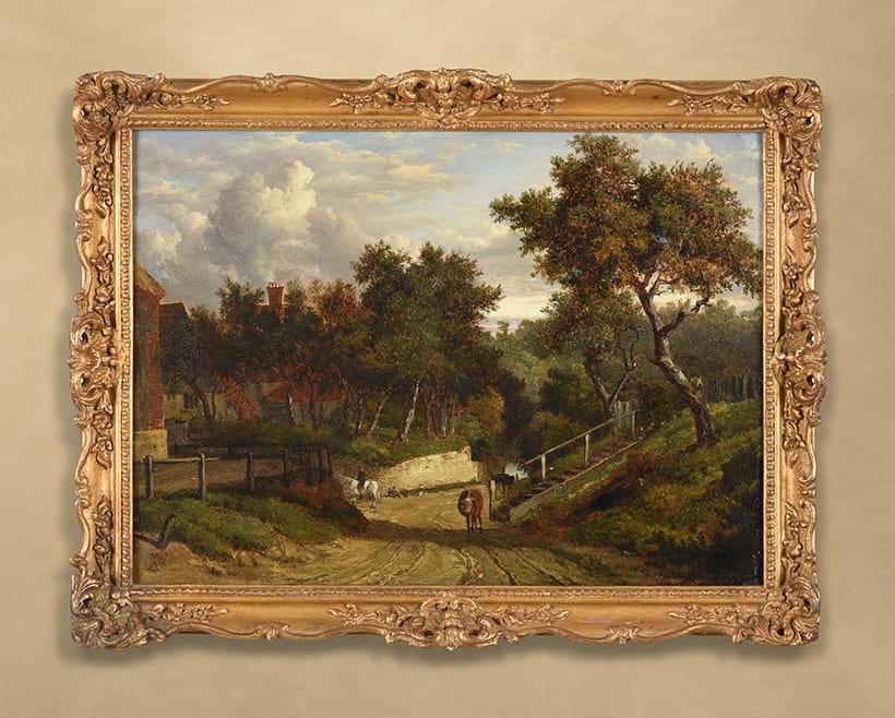 Inline Image - Lot: 76 Attributed To Patrick Nasmyth, 'Figures Resting, Gentleman on a horse and cattle on a country track', oil on board | Est. £500-700 (+ fees)