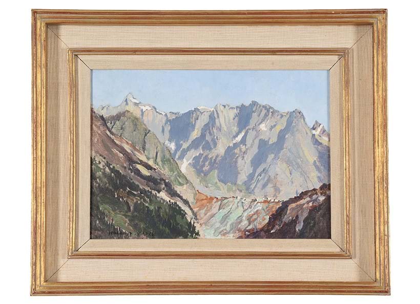 Inline Image - Lot 115: λ Edward Holroyd Pearce (British 1901-1990) 'Aletsch Glacier, The Alps' oil on canvas-board | Est £300-500 (+ fees)