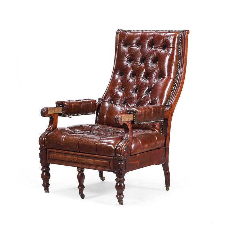 A William IV mahogany 'Daws Patent' reclining leather armchair, by Robert Daws, circa 1835