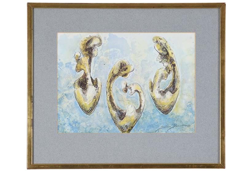 Inline Image - Lot 216: Stella Shawzin (South African 1923-2020), 'Untitled (Sculptural Forms', Pen, ink and watercolour | Est. £300-500 (+ fees)