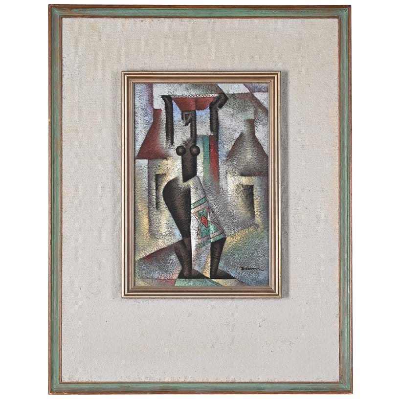 Inline Image - Lot 217: George Diederick During (South African 1917-1999), 'Woman carrying a pot on her head', Oil pastel on paper | Est. £400-600 (+ fees)