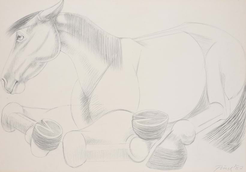 Inline Image - Lot 19: λ Dame Elisabeth Frink (British 1930-1993), 'Lying down Horse', Pencil | Est. £7,000-10,000 (+ fees)
