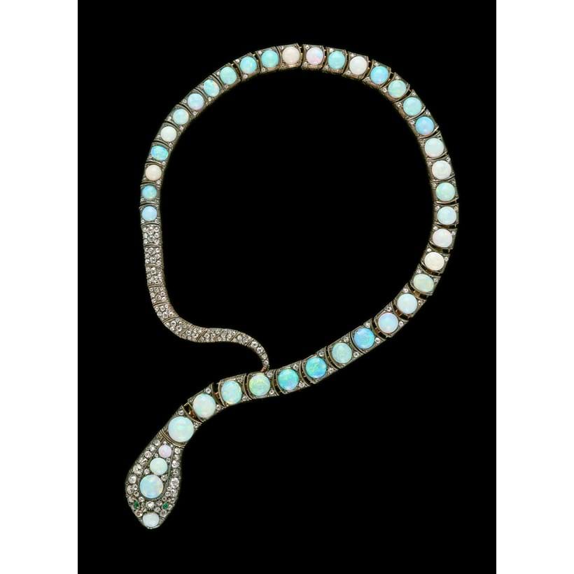 Inline Image - Lot 195: An opal, diamond and emerald serpent necklace | Est. £15,000-20,000 (+ fees)
