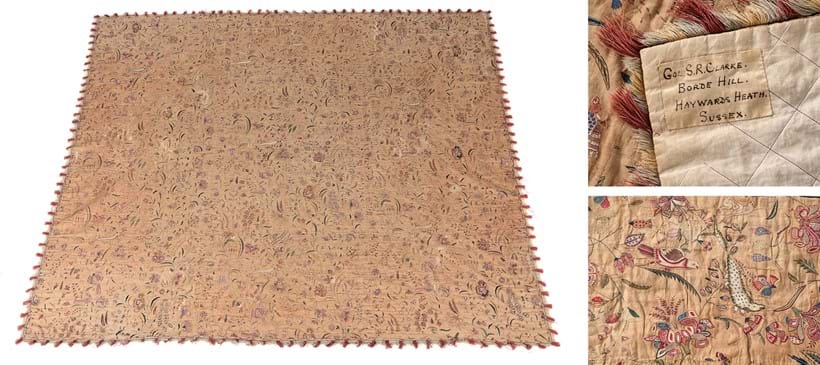 Inline Image - Lot 54: A finely embroidered Mughal summer carpet or floor spread, Indian, 18th/19th century | Est. £6,000-9,000 (+ fees)