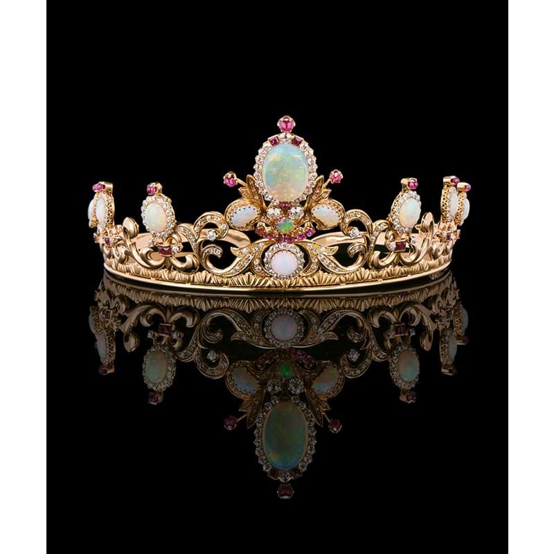 A mid 20th century diamond, opal, and ruby tiara
