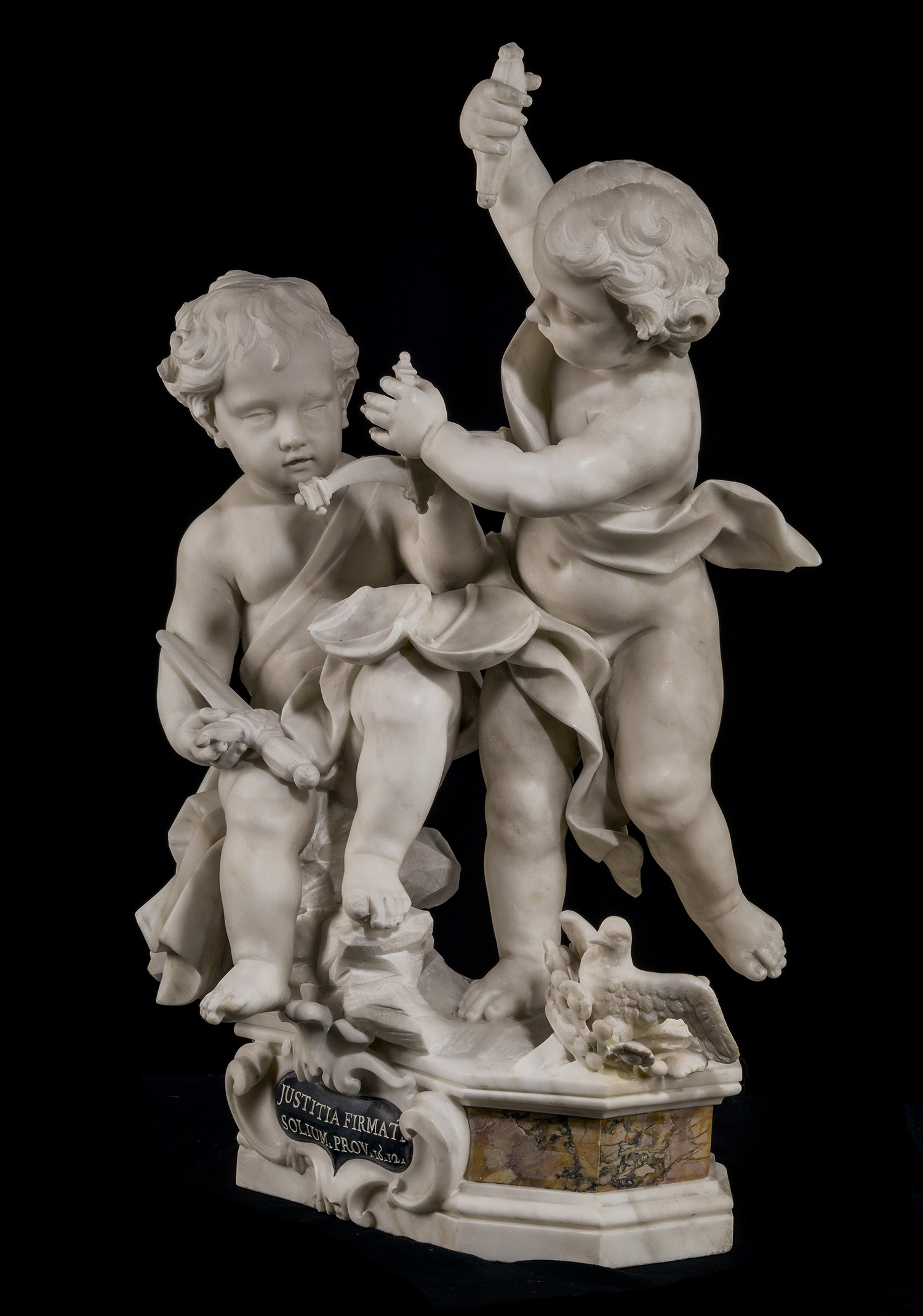 Inline Image - Lot 27: A carved white alabaster figural group of two putti, 18th/19th Century, probably Italian | Est. £6,000-10,000 (+ fees)