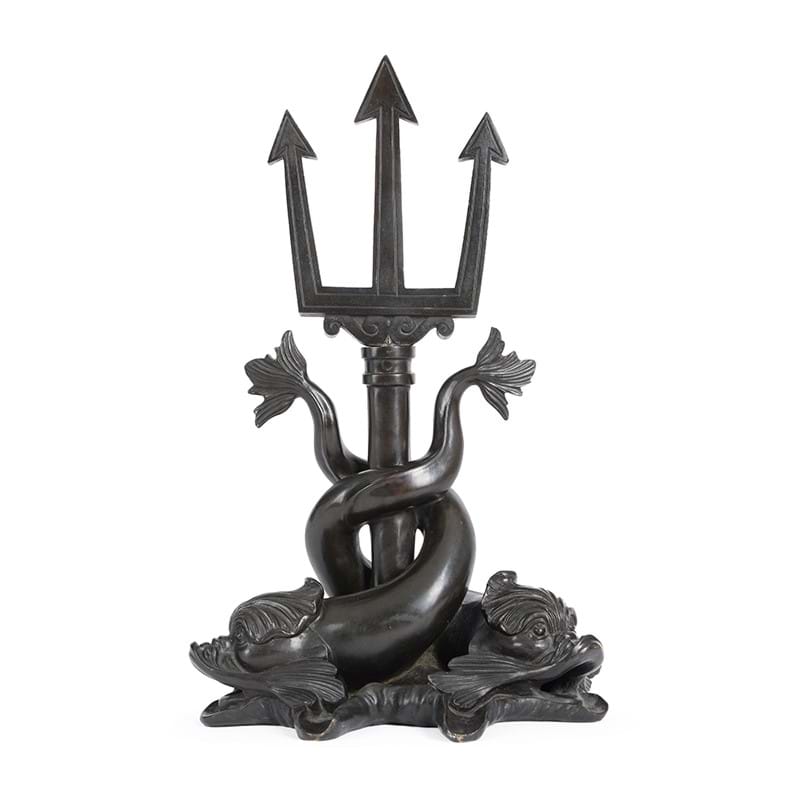 A grand tour bronze centrepiece with trident surmounting dolphins, 19th century