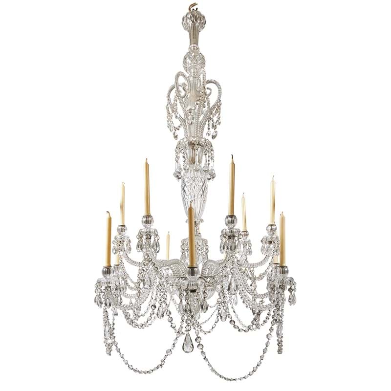 A large cut and moulded glass and silver plate fourteen light chandelier, early 20th century