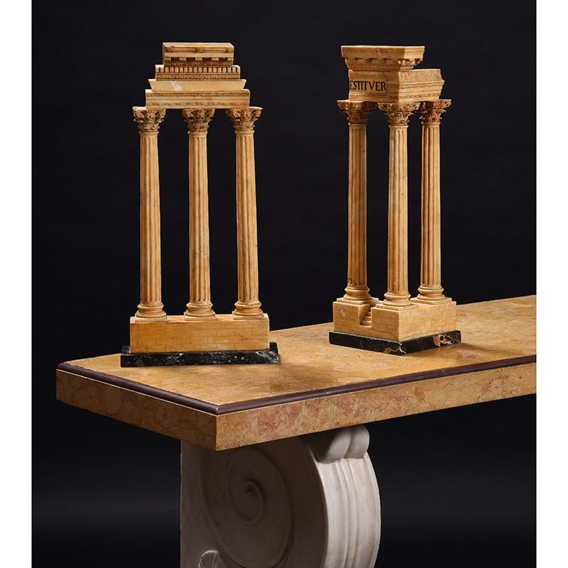 Two Giallo antico models of the temples of Vespasian and castor and Pollux Rome, 19th century