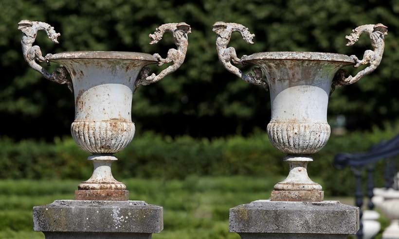 Inline Image - Lot 8: ‡ An unusual pair of French cast iron vases with winged dragon handles, third quarter 19th century | Est. £4,000-6,000 (+ fees)