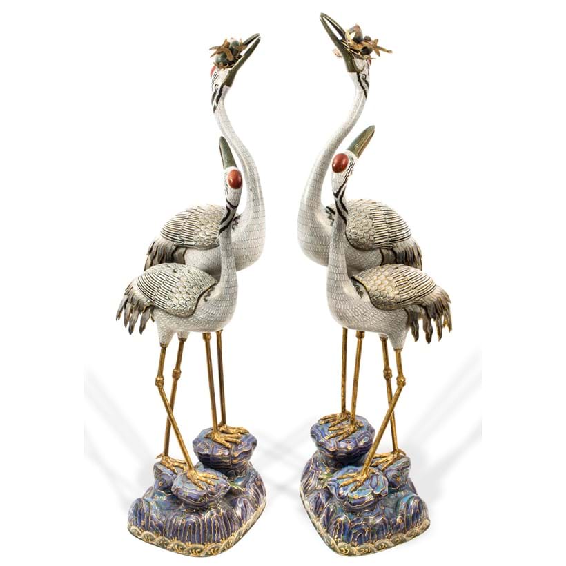 Inline Image - A pair of cloisonné enamel double crane censers | Sold for £124,000