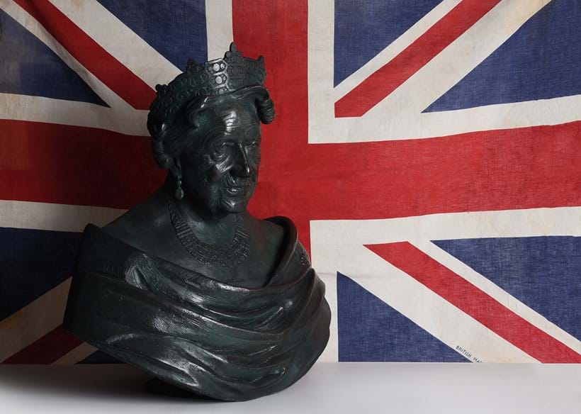 Inline Image - Lot 8: Martin Jennings FRSS, (British B. 1957), a verdis-gris patinated bronze portrait bust of Her Majesty Queen Elizabeth, The Queen Mother, dated 2000 | Est. £25,000-30,000 (+ fees)