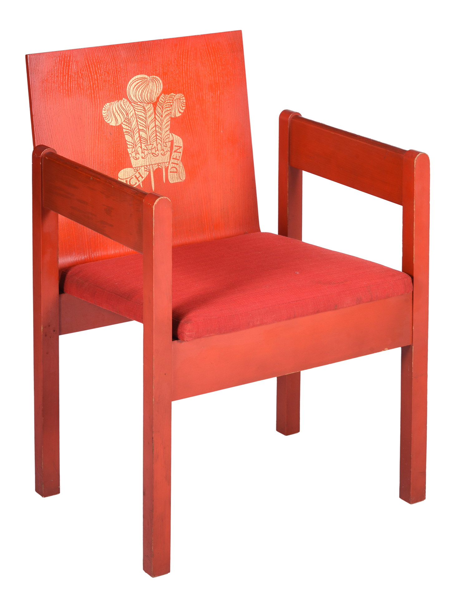Inline Image - Lot 4: A red painted armchair from the Investiture of Charles, Prince Of Wales, first half 1969 | Est. £700-1,000 (+ fees)