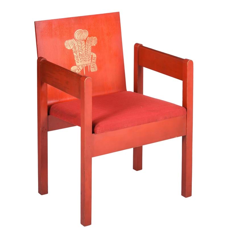Inline Image - Lot 4: A red painted armchair from the Investiture of Charles, Prince Of Wales, first half 1969 | Est. £700-1,000 (+ fees)