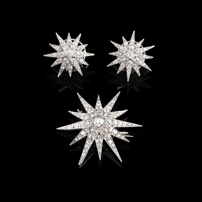 Inline Image - Diamond star brooch and pair of ear clips, late Victorian | Est. £4,000-6,000 (+ fees)