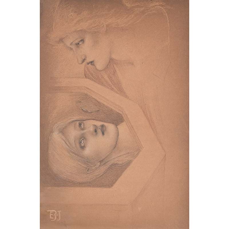 Edward Coley Burne-Jones (British 1833 - 1898), study for the baleful head, charcoal and brown chalk heightened with white
