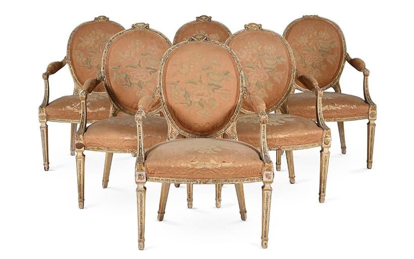Inline Image - Lot 141: An important and rare George III drawing room suite, attributed to William & john Linnell, circa 1780 | Est. £30,000-£40,000 (+ fees)