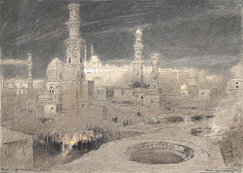 Inline Image - Lot 130: Albert Goodwin (British 1845-1932), 'Tombs of The Mammeluks, Cairo', Pen and ink, pastel and watercolour, heightened with white | Est. £1,500-2,000 (+ fees)
