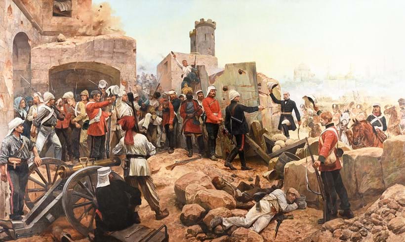 Inline Image - Richard Caton Woodville (British 1856-1927), 'The Relief of Lucknow by General Sir Henry Havelock (1895)', Oil on canvas | Sold for £275,200 (June 2023)