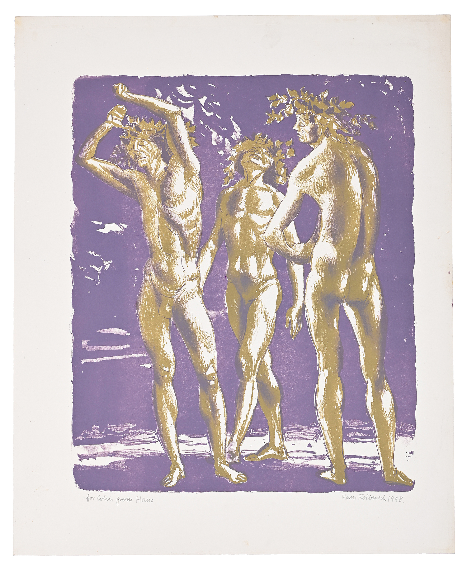 Inline Image - Hans Feibusch (German 1898-1998), 'Three Male Figures', Lithograph printed in colours | Est, £150-200 (+ fees)