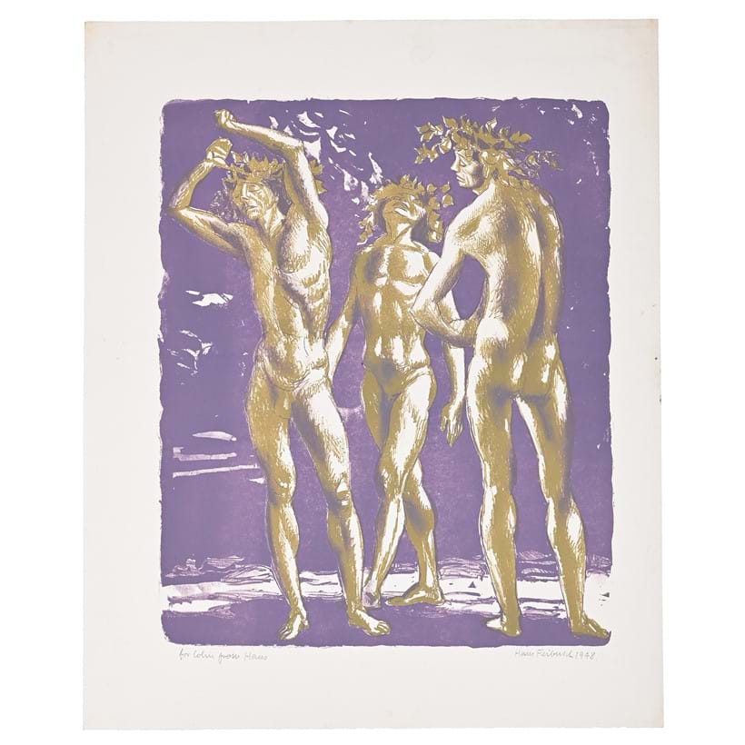 Inline Image - Hans Feibusch (German 1898-1998), 'Three Male Figures', Lithograph printed in colours | Est, £150-200 (+ fees)