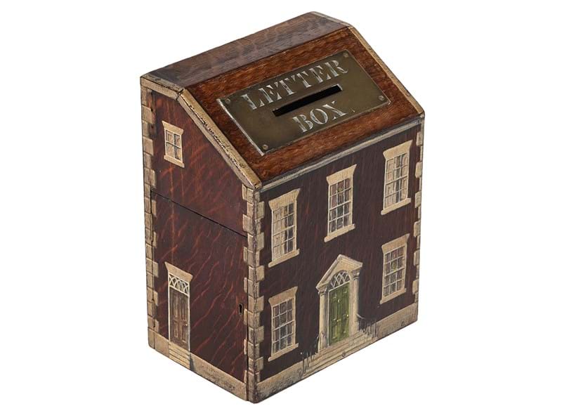 Inline Image - Lot 267: A painted wood and brass mounted domestic post box, early 20th century | Est. £300-500 (+ fees)