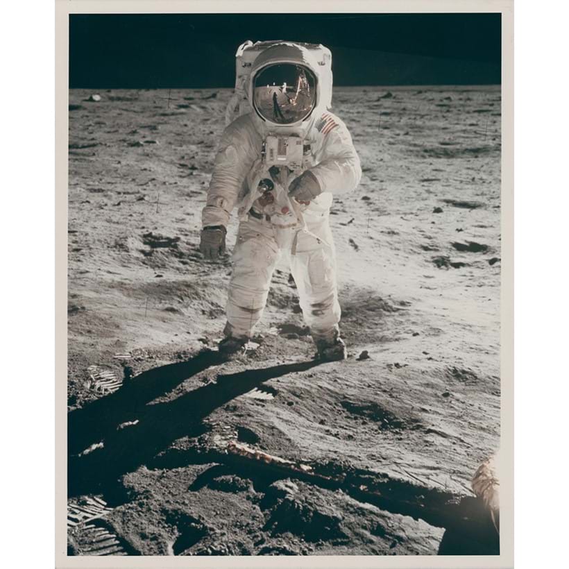 Inline Image - Lot 189: Celebrated portrait of Buzz Aldrin with visor reflection of Neil Armstrong, Apollo 11, July 1969 | Est. £2,000-3,000 (+ fees)