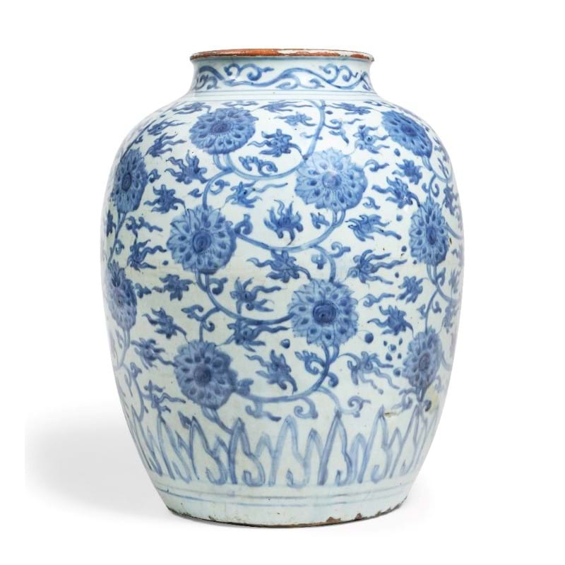 A Chinese Blue And White Lotus Jar, Ming Dynasty, (1368-1644)