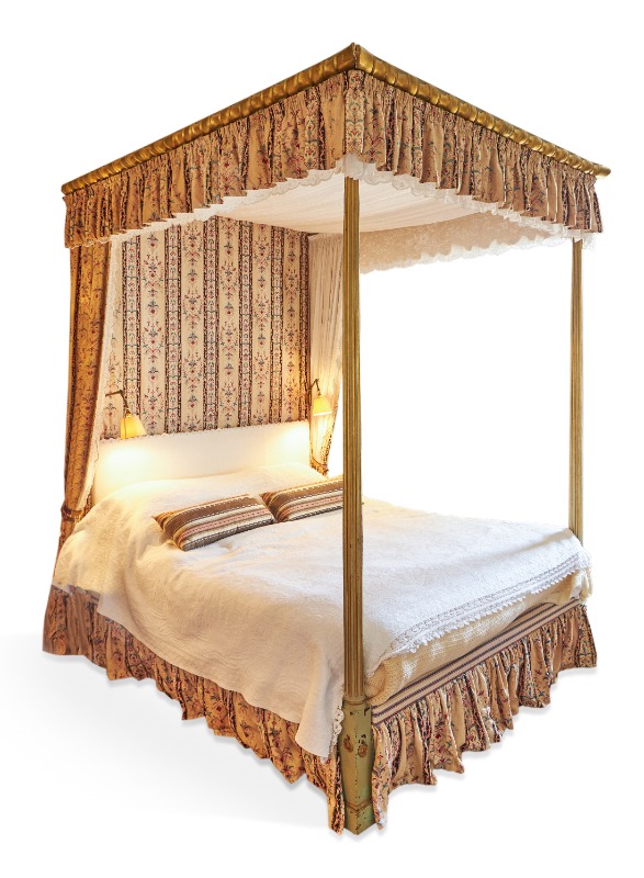 A Green Painted And Parcel Gilt Four Poster Bed