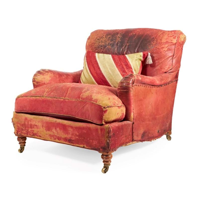 A Red Leather Upholstered Armchair, By Howard & Sons, Late 19th Century