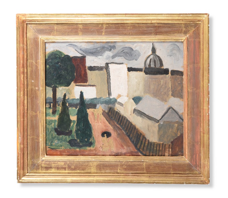 Christopher Wood (British 1901-1930), Figures In A Garden With A Church Beyond